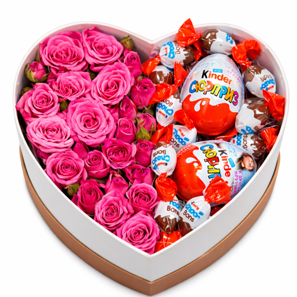 Сердце из малиновой розы и киндера