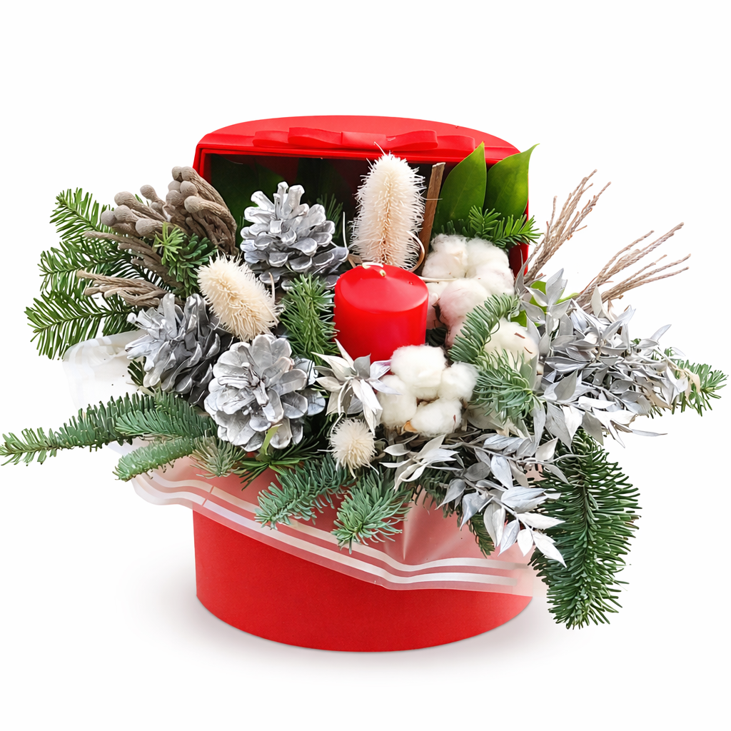 Новогодний букет из рускуса, шишек и цимбидиума Новогодний букет из рускуса, шишек и цимбидиума