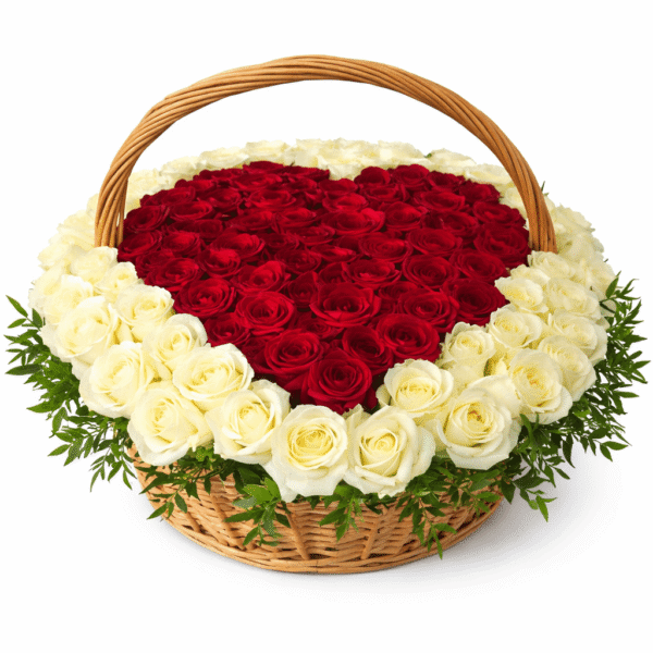 101 роза «Сердце» в корзине