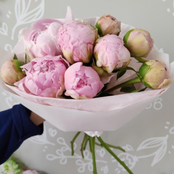 Пионовый букет «Розовый Шелк»
