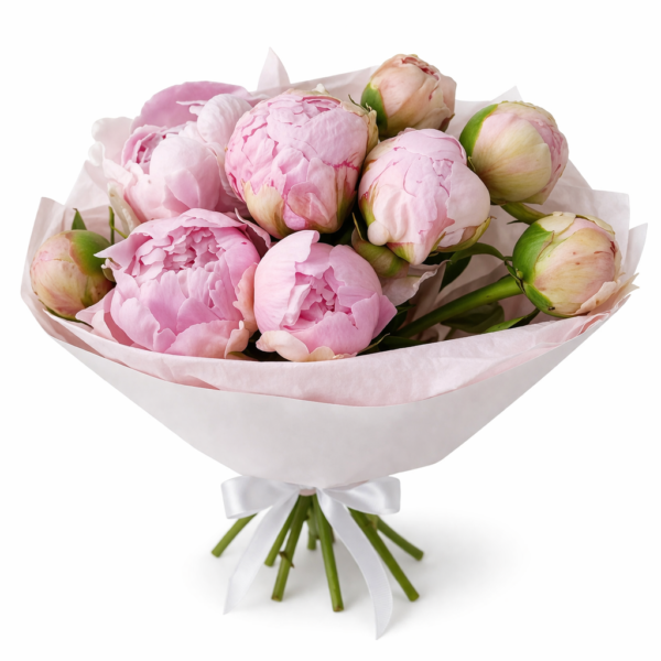 Букет пионов «Розовый Шелк»