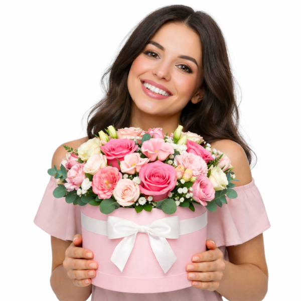 Цветы и букеты в шляпной коробке