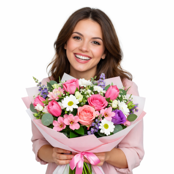 Любимая с цветами